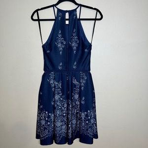 Navy Dress with White Printed Details